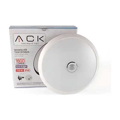 ACK AC18-00130 18W Sensörlü Led Tavan Armatürü Acil Kitli 6500K Beyaz Işık - 2