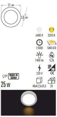 Cata CT-5271 25W Sıva Üstü Led Panel Armatür Alüminyum Kasa Günışığı - 2