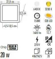 Cata CT-5658 20W Plus Led Panel Armatür Beyaz Işık - 2