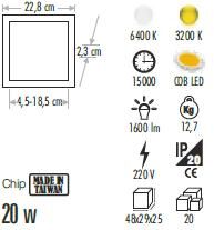 Cata 20W Plus Led Panel Armatür (Beyaz Işık) CT-5658B - 2