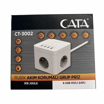 Cata Rubik Akım Korumalı 3LÜ Grup Priz (4 USB) CT-3002