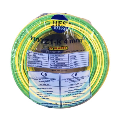 Hes Nyaf Kablo 4 Mm Sarıyeşil (H07z1-K) Halojen Free - HES Kablo