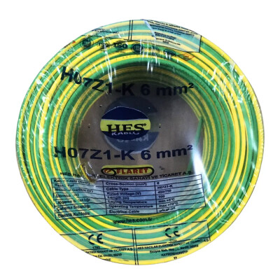 Hes Nyaf Kablo 6mm Sarıyeşil (H07z1-K) Halojen Free - HES Kablo