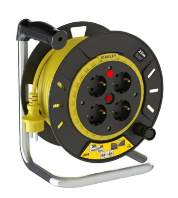 STANLEY 3X1,5 TTR IP20 Plastik Seyyar Makara 25 Metre Kablo Optimal 4 Soketli - STANLEY