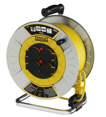 STANLEY 3X1,5 25 Metre TTR IP44 Metal Seyyar Makara 4 Soketli - STANLEY