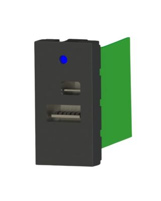 Nead 2162-S 45X22,5 Çiftli USB Şarj Adaptörü Type A/C Siyah - 1