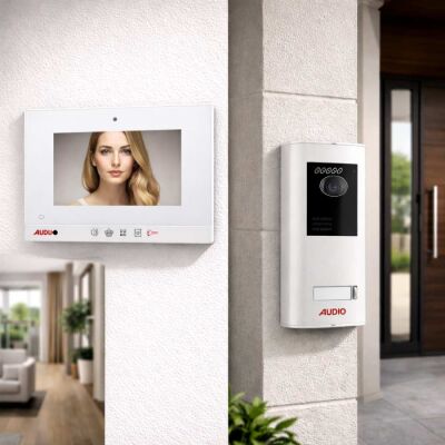 Audio 001461 7 inç Beyaz Bus Plus Mekanik Butonlu Görüntülü Villa Set - Audio (1)