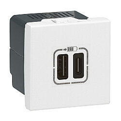 Legrand 077592 Mosaic Çift USB Şarj Prizi, Type-A + Type C 5V 3A 15W Beyaz  - 1
