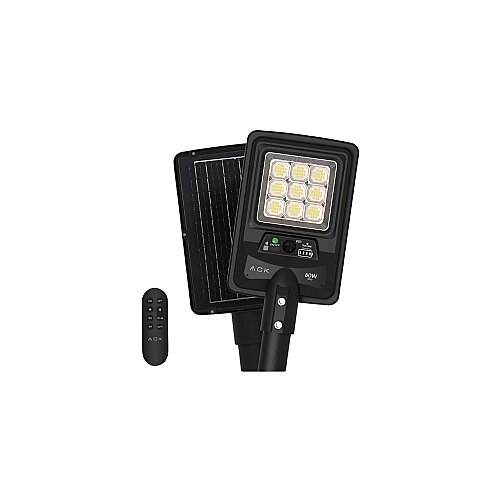 ACK AT42-06031 60W Solar Sokak Armatürü 900 Lümen 6500K Beyaz Işık IP65 - ACK