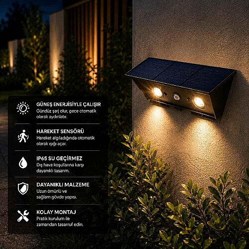 ACK AG60-09801 3000K Çift Yönlü Siyah Gövde Solar LED Bahçe Armatürü - ACK (1)
