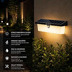 ACK AG60-03851 6W 3000K Siyah Solar LED Duvar Apliği - 2