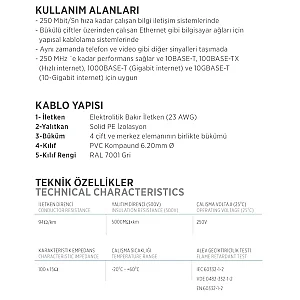 Erse Erline CAT 6 U/UTP 23 AWG PVC Gri Renk İletişim Kablosu - 3