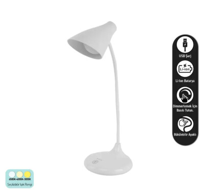 ACK AF11-10013 Led Masa Lambası Şarjlı Dimli Dokunmatik Beyaz Kasa - ACK