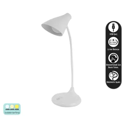 ACK AF11-10013 Led Masa Lambası Şarjlı Dimli Dokunmatik Beyaz Kasa - 1