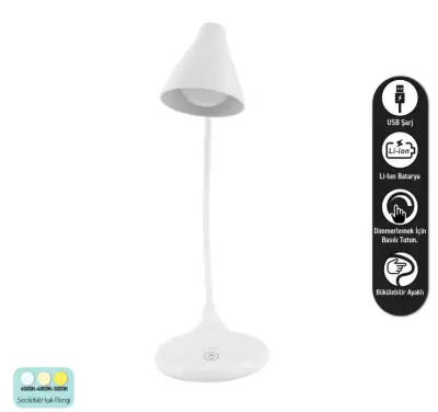 ACK AF11-10013 Led Masa Lambası Şarjlı Dimli Dokunmatik Beyaz Kasa - 3