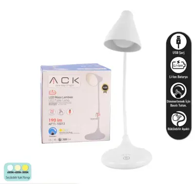 ACK AF11-10013 Led Masa Lambası Şarjlı Dimli Dokunmatik Beyaz Kasa - 4