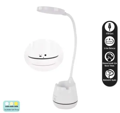 ACK AF11-10014 Led Masa Lambası Şarjlı Dimli Dokunmatik Beyaz Kasa - 1