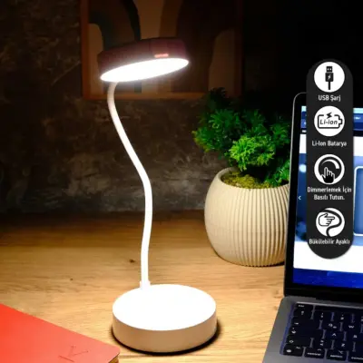 ACK AF11-10015 Led Masa Lambası Şarjlı Dimli Dokunmatik Beyaz Kasa - 2