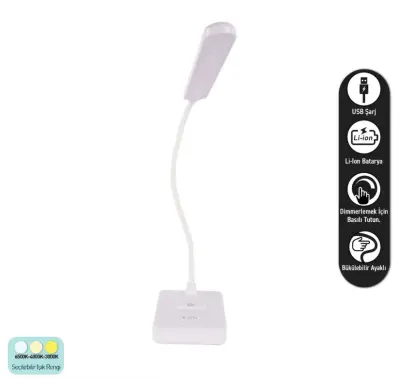 ACK AF11-10016 Led Masa Lambası Şarjlı Dimli Dokunmatik Beyaz Kasa - 1