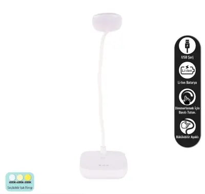 ACK AF11-10017 Led Masa Lambası Şarjlı Dimli Dokunmatik Beyaz Kasa - 2