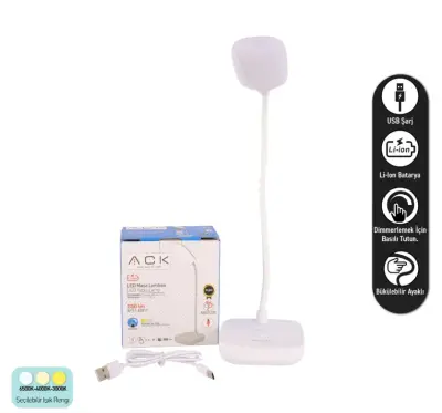 ACK AF11-10017 Led Masa Lambası Şarjlı Dimli Dokunmatik Beyaz Kasa - 4