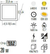 Cata CT-5658 20W Plus Led Panel Armatür Beyaz Işık - Cata (1)