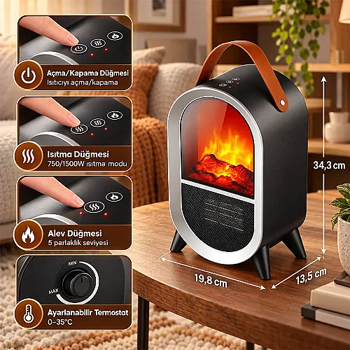 Cata CT-6055 Uludağ 750-1500W Taşınabilir Elektrikli Şömine - 2