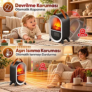 Cata CT-6055 Uludağ 750-1500W Taşınabilir Elektrikli Şömine - 3