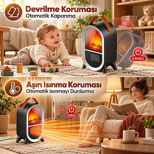 Cata CT-6055 Uludağ 750-1500W Taşınabilir Elektrikli Şömine - 3