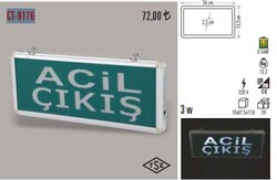 Cata CT-9176 Üç Saat Akülü Ledli Acil Çıkış Exit Armatürü - Cata (1)