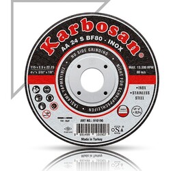 Karbosan 115X1.0X22.23 910380 Aa 54 R BF80 Düz Paslanmaz Çelik (Inox) Ince Kesme Taşı - İZELTAŞ