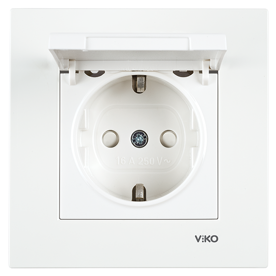 Viko Karre/Meridian Beyaz Kapaklı Topraklı Priz Mekanizma (Çerçeve Hariç)(Çocuk Korumalı) 90967012 - Viko