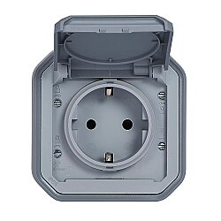 Legrand 069730L Plexo New Sıva Üstü Priz, Gri IP55 IK07 (Kapaklı, Schuko) - LEGRAND