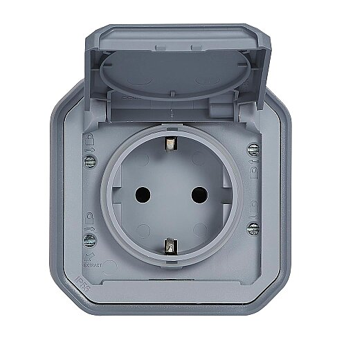 Legrand 069730L Plexo New Sıva Üstü Priz, Gri IP55 IK07 (Kapaklı, Schuko) - 1