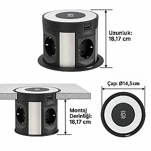 Legrand 654983 Incara Tower Kablosuz Şarjlı Masaüstü Grup Priz - 5