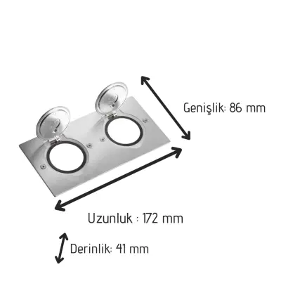 Legrand Paslanmaz Çelik IP44 Ik08 Korumalı Donatılabilir İkili Dikdörtgen Döşeme Prizi 089702 (Boş Kasa) - 2