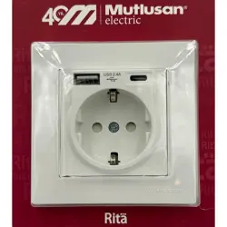 Mutlusan Rita USB + Type C Topraklı Priz Beyaz - Mutlusan (1)