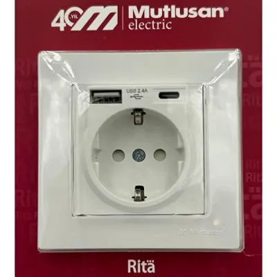 Mutlusan Rita USB + Type C Topraklı Priz Beyaz - 2