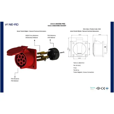 Nead 5x32A Kapaklı Makina Prizi - 3