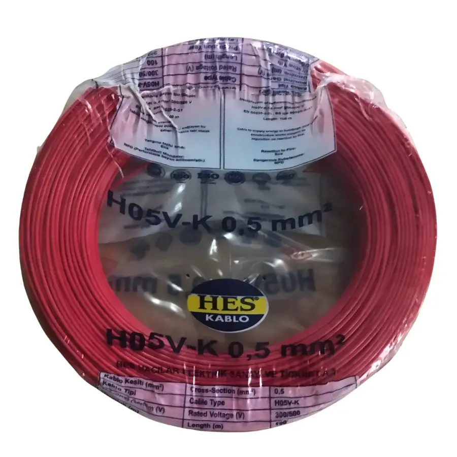 Hes Nyaf Kablo 0,50 mm² Kırmızı ( H07v-K ) - HES Kablo