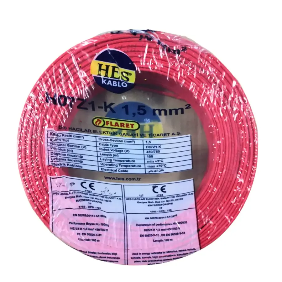 En Ucuz Hes Nyaf Kablo 4 Mm Kırmızı (H07z1-K) Halojen Free