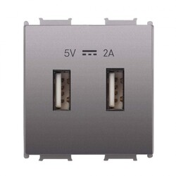 Viko Panasonic Thea Modüler Antrasit 2M USB Priz Mekanizma + Düğme/Kapak - Thea/Panasonic